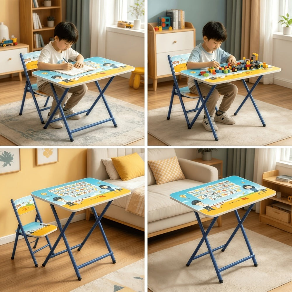 Foldable Metal Kids Table And Chair Set with Two Chairs Included for Kids' Room detail image - detail view 12