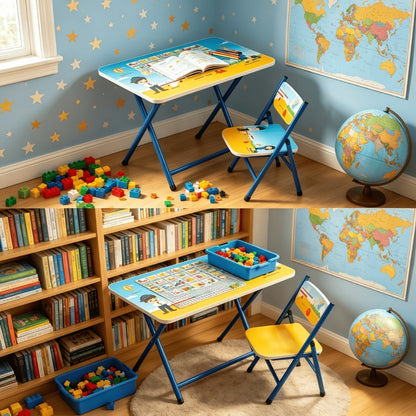 Foldable Metal Kids Table And Chair Set with Two Chairs Included for Kids' Room detail image - detail view 13