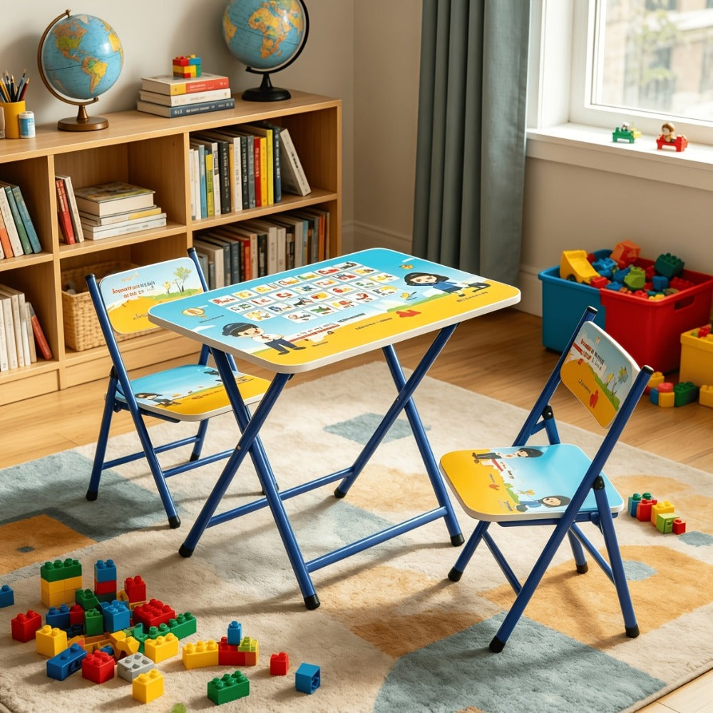 Foldable Metal Kids Table And Chair Set with Two Chairs Included for Kids' Room detail image - detail view 14
