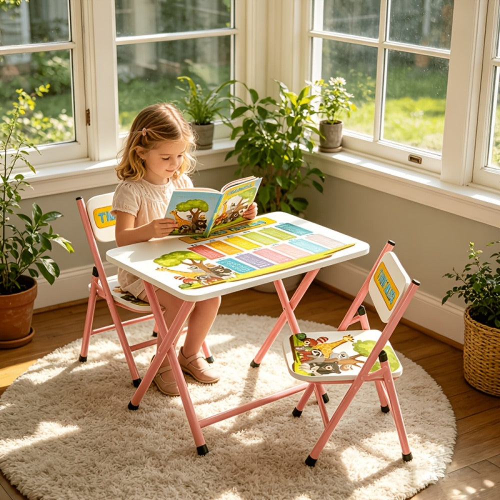 Foldable Metal Kids Table And Chair Set with Two Chairs Included for Kids' Room detail image - detail view 17