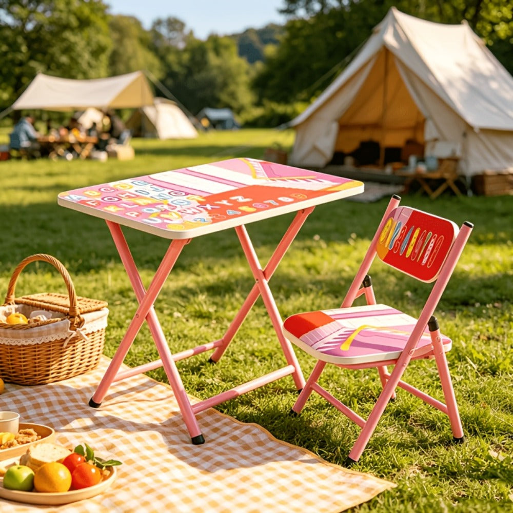 Foldable Metal Kids Table And Chair Set with Two Chairs Included for Kids' Room detail image - detail view 18
