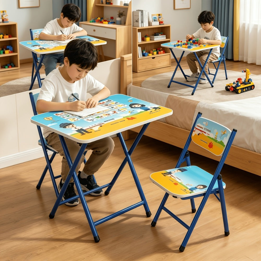 Foldable Metal Kids Table And Chair Set with Two Chairs Included for Kids' Room detail image