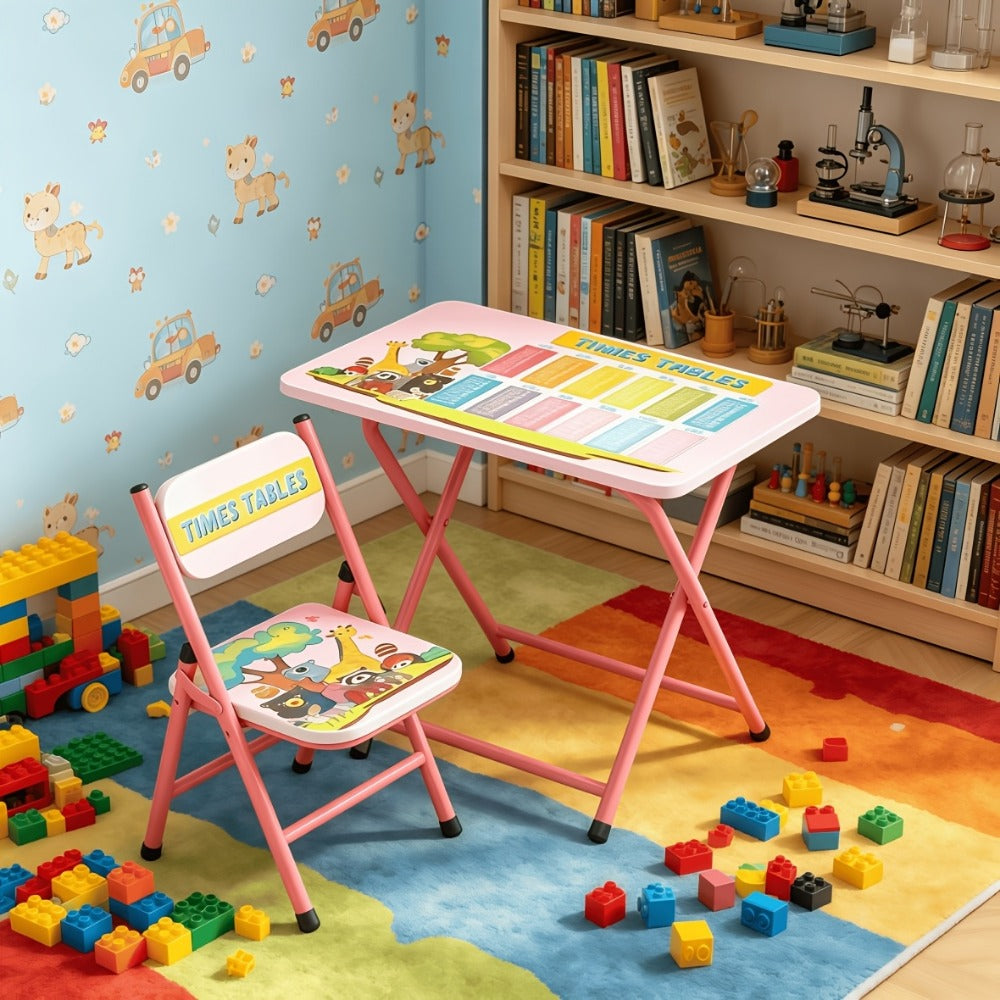 Foldable Metal Kids Table And Chair Set with Two Chairs Included for Kids' Room detail image - detail view 4