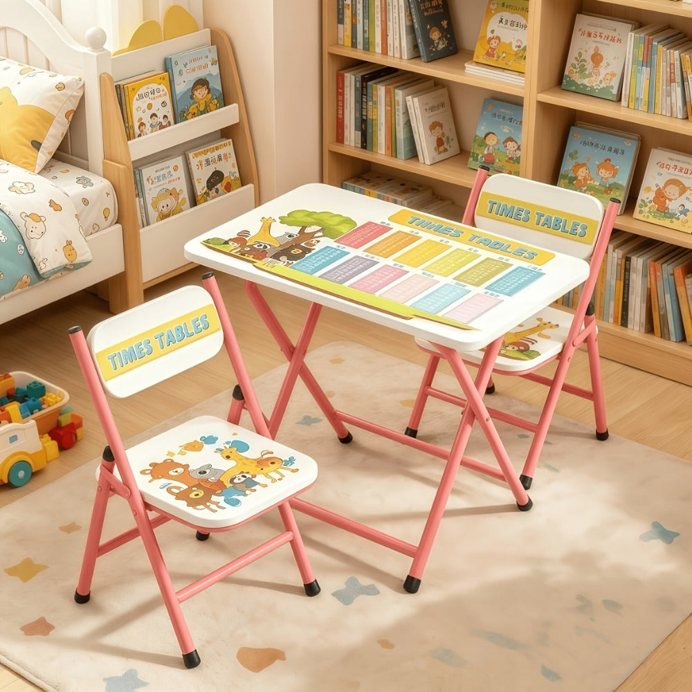 Foldable Metal Kids Table And Chair Set with Two Chairs Included for Kids' Room detail image - detail view 6