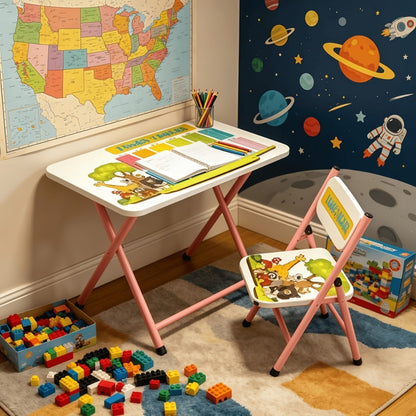 Foldable Metal Kids Table And Chair Set with Two Chairs Included for Kids' Room detail image - detail view 8