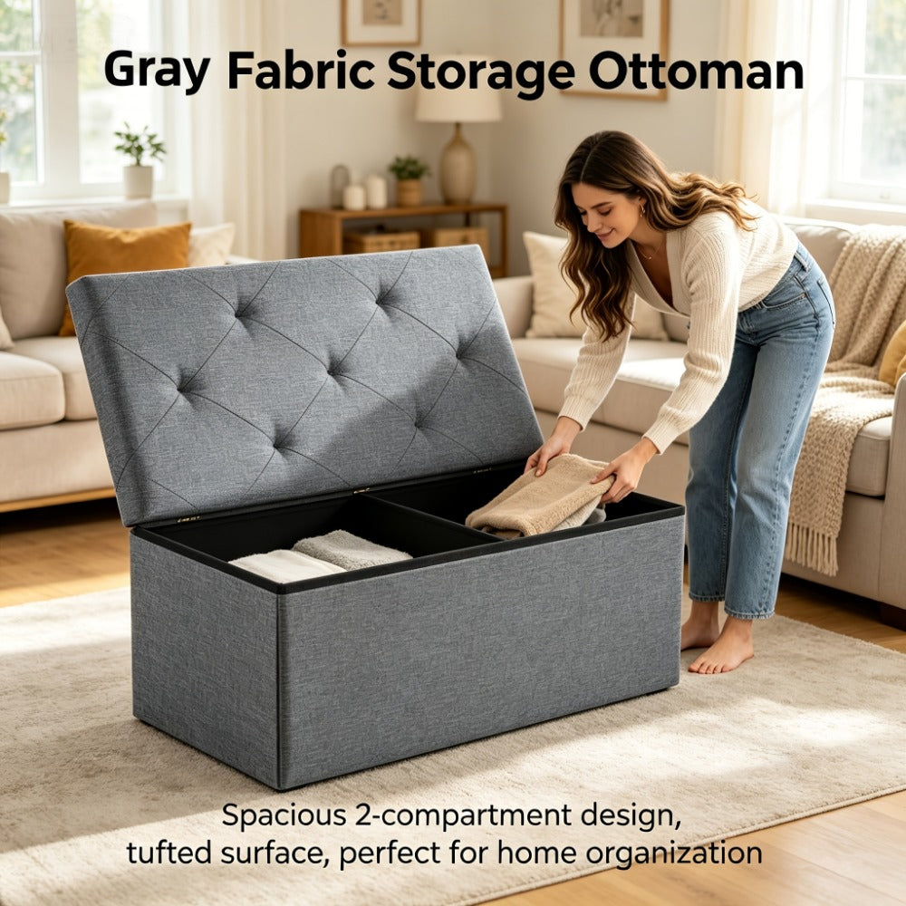 Foldable Ottoman with Waterproof Protection and Hidden Storage for Living Room detail image