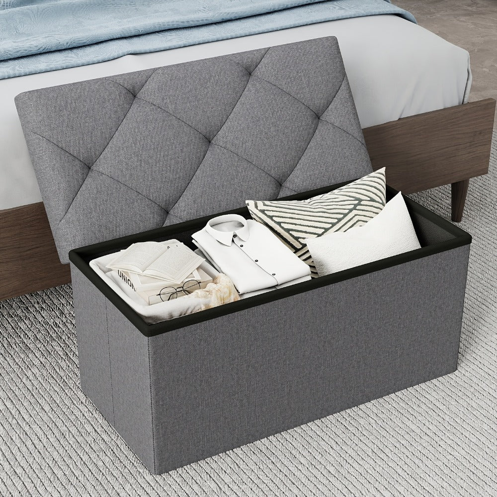 Ottoman, Folding Storage Footstool Bench with Seat Cushion Waterproof Easy-Clean Surface shown in the main product view