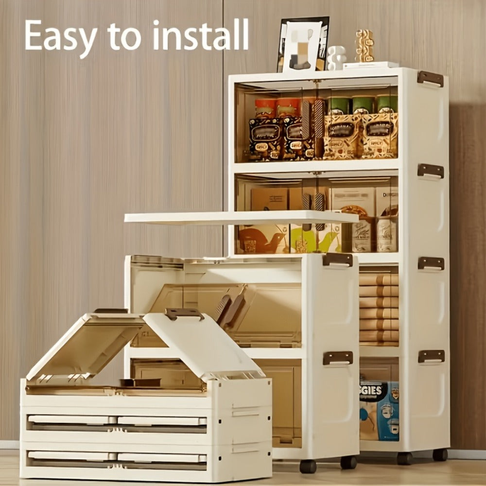 Storage Cabinet, Folding with Lids & Wheels - Collapsible Stackable Plastic Storage Bins shown in the main product view