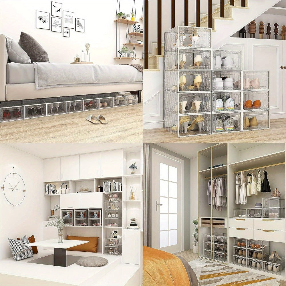 Foldable Plastic Stackable Shoe Storage Box for Entryway and Bedroom detail image - detail view 12