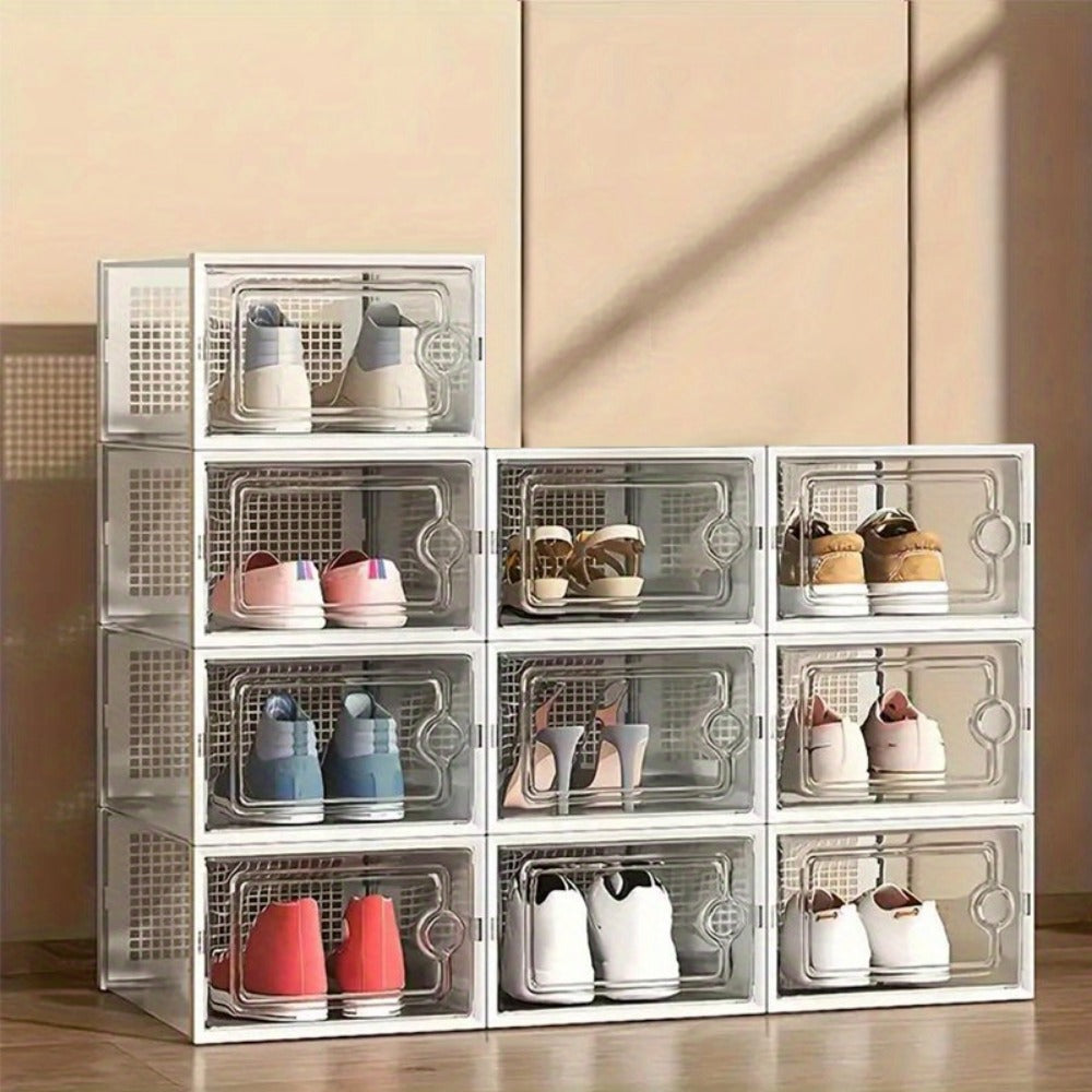 Foldable Plastic Stackable Shoe Storage Box for Entryway and Bedroom detail image - detail view 16