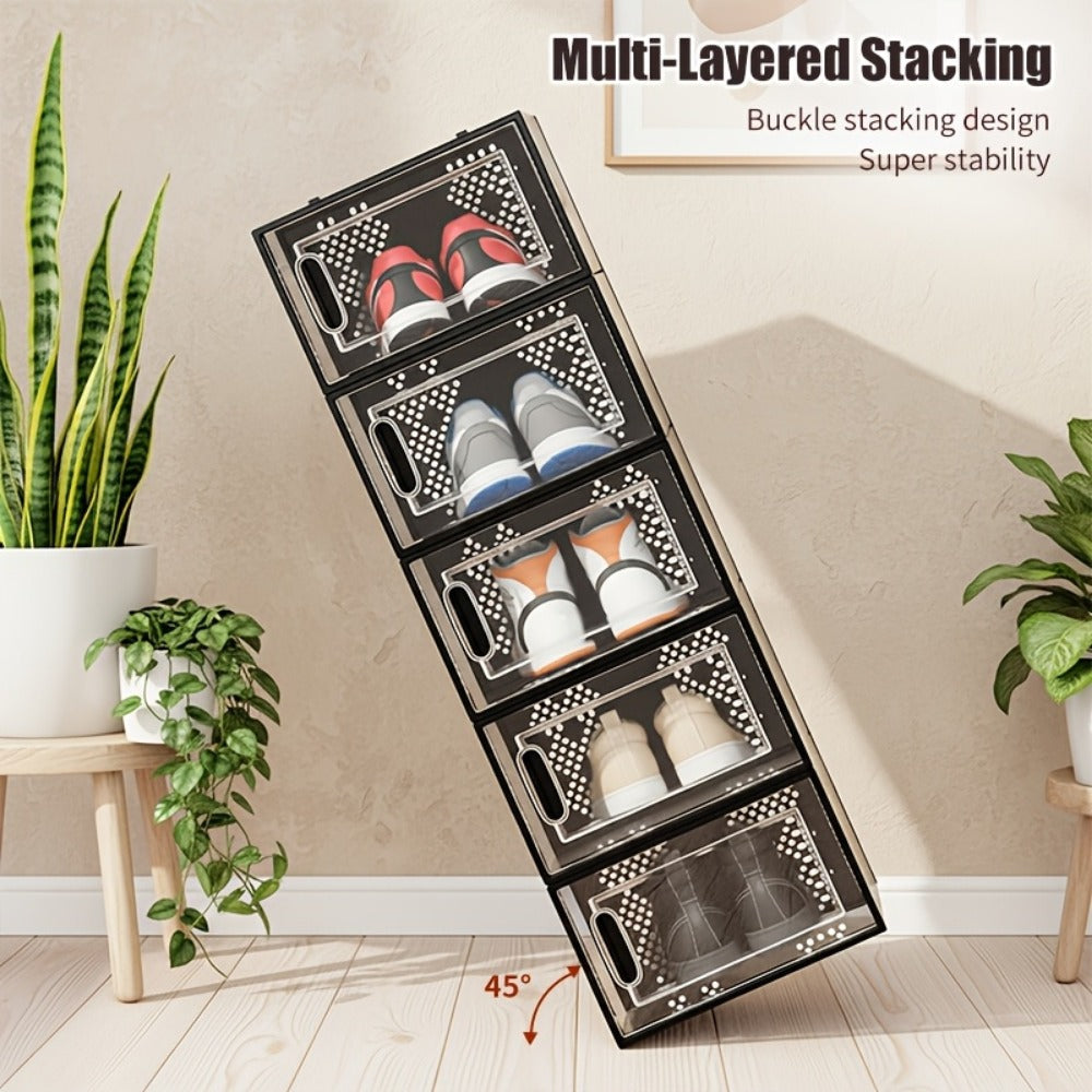 Foldable Plastic Stackable Shoe Storage Box for Entryway and Bedroom detail image - detail view 17