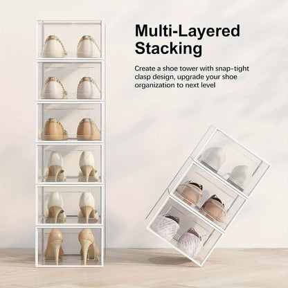 Foldable Plastic Stackable Shoe Storage Box for Entryway and Bedroom detail image - detail view 8