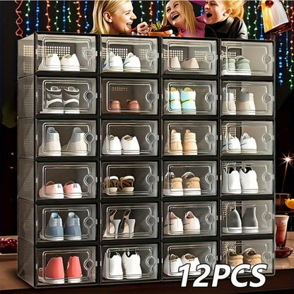 Shoe Storage Box, Clear Stackable Shoe Storage Boxes with Flip Top Lid, Foldable Plastic shown in the main product view