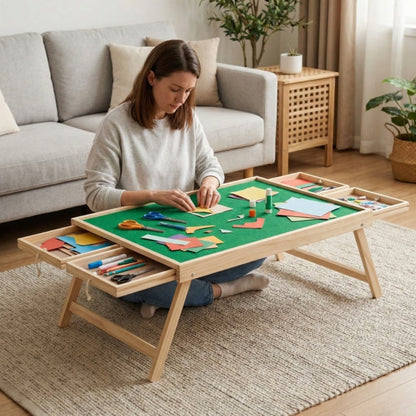 Folding Game Table with Storage Drawers and Non-Slip Base for Living Room detail image - detail view 13