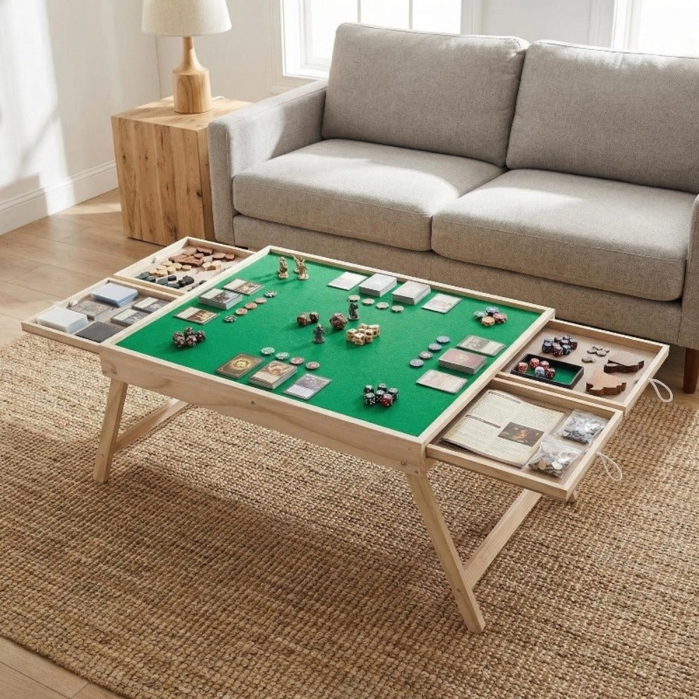 Folding Game Table with Storage Drawers and Non-Slip Base for Living Room detail image - detail view 14