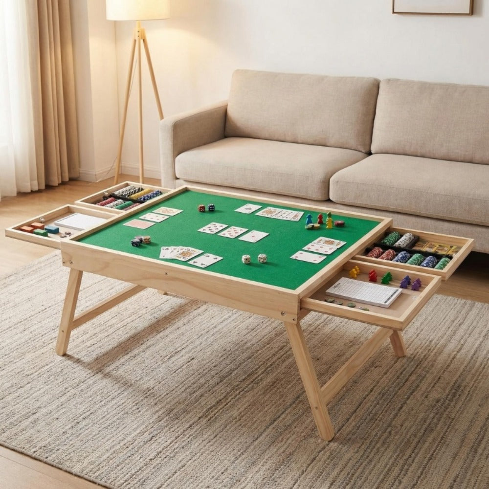 Folding Game Table with Storage Drawers and Non-Slip Base for Living Room detail image - detail view 15