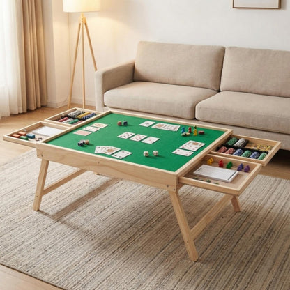 Folding Game Table with Storage Drawers and Non-Slip Base for Living Room detail image - detail view 15