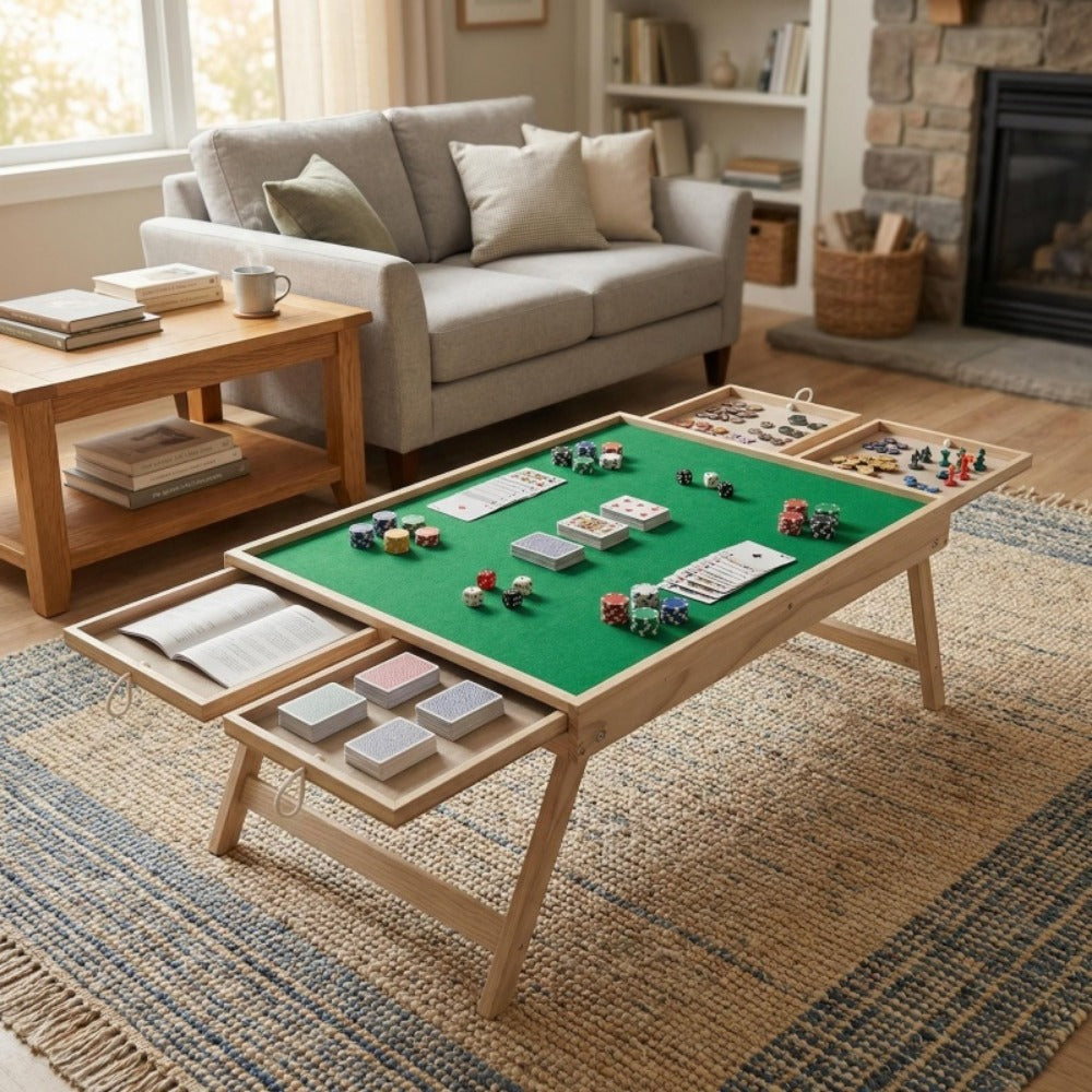 Folding Game Table with Storage Drawers and Non-Slip Base for Living Room detail image - detail view 4