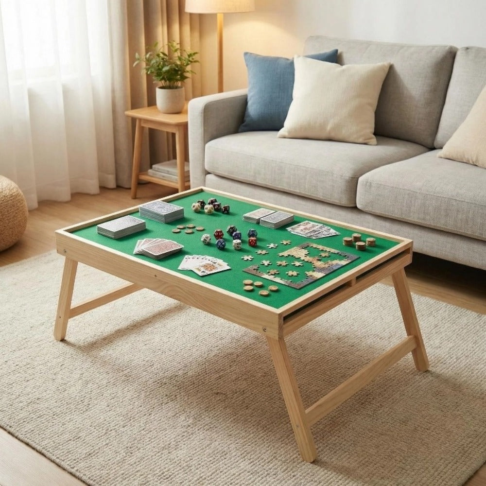 Folding Game Table with Storage Drawers and Non-Slip Base for Living Room detail image - detail view 5