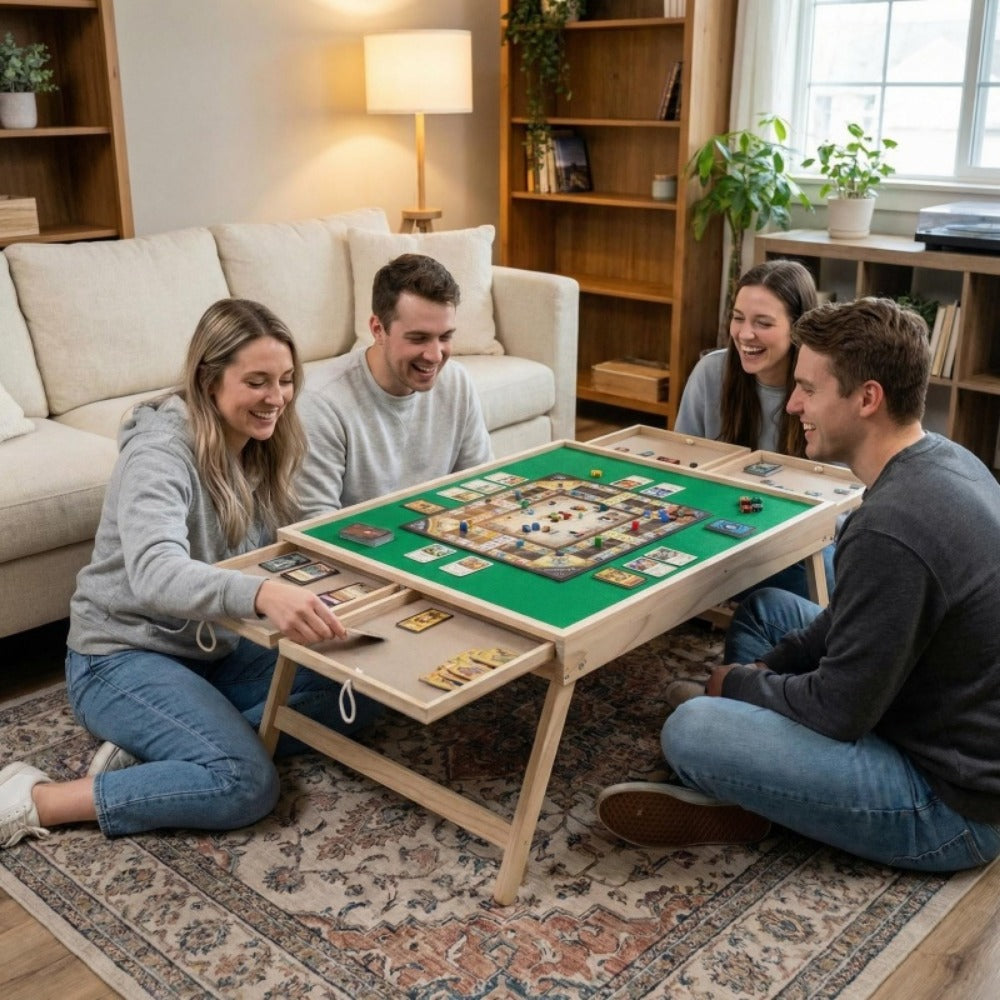Folding Game Table, Foldable Multifunctional Game Table with Drawer Storage, Non-Slip shown in the main product view