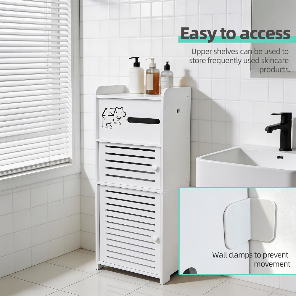 Bathroom Storage Cabinet, White Freestanding Bathroom Cabinet Multi-Tier Storage Shelf shown in the main product view