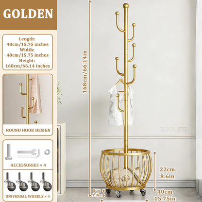 Freestanding Coat Rack with Locking Wheels for Organized Everyday Storage in Entryway detail image - detail view 14