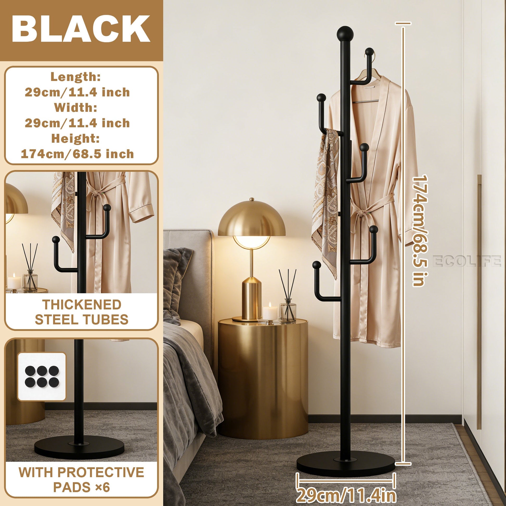 Freestanding Coat Rack with Locking Wheels for Organized Everyday Storage in Entryway detail image - detail view 15