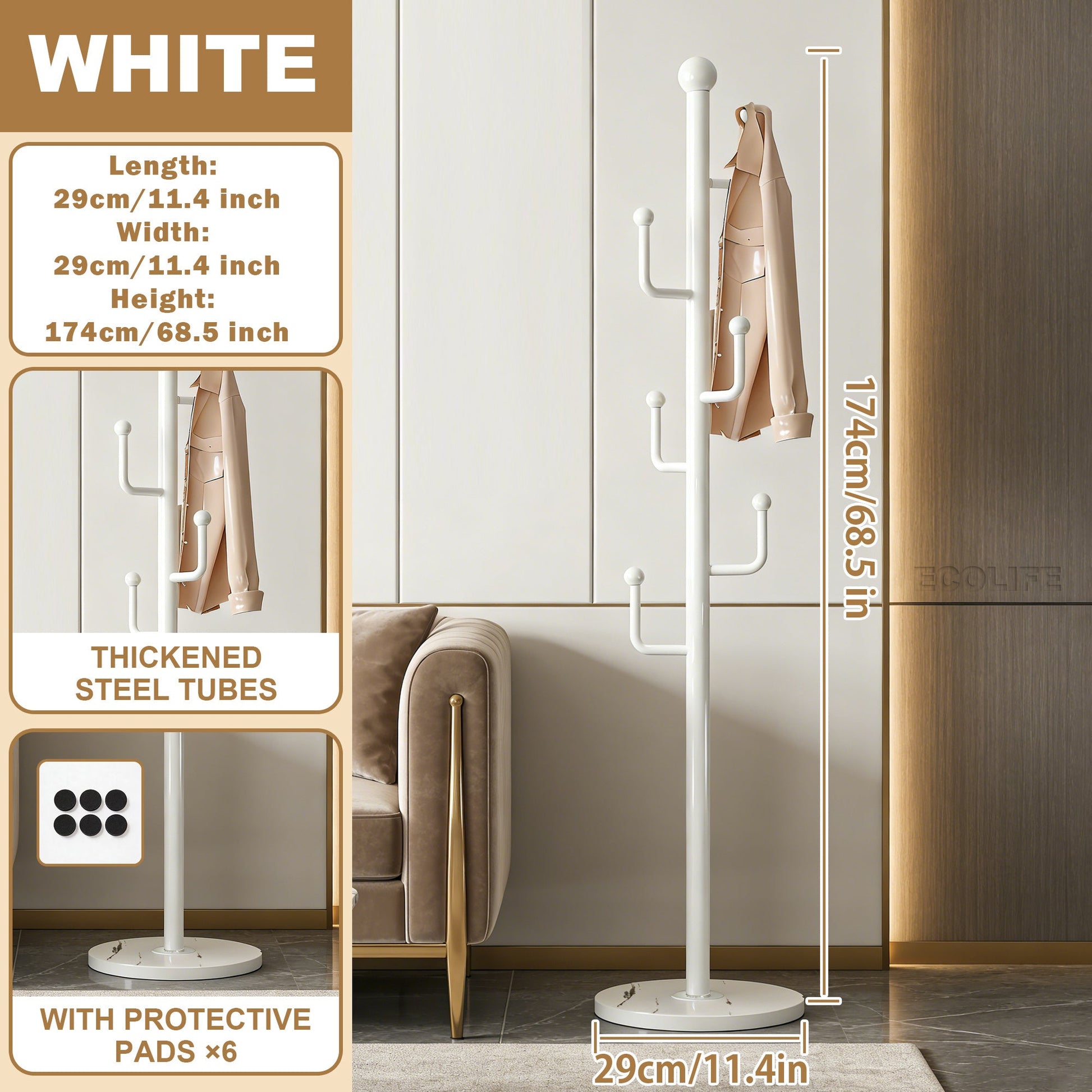 Freestanding Coat Rack with Locking Wheels for Organized Everyday Storage in Entryway detail image - detail view 16