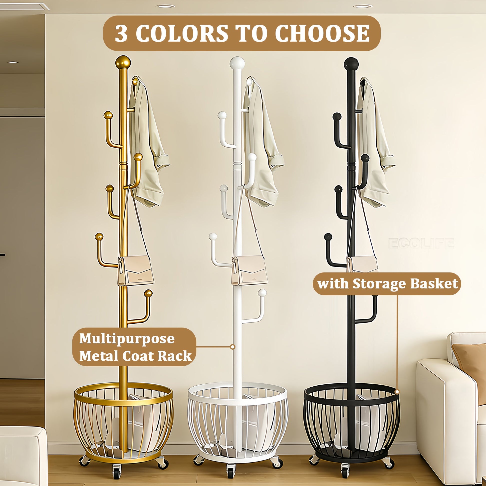 Freestanding Coat Rack with Locking Wheels for Organized Everyday Storage in Entryway detail image - detail view 18