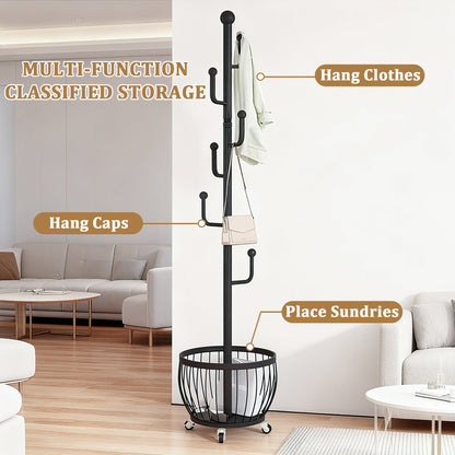 Freestanding Coat Rack with Locking Wheels for Organized Everyday Storage in Entryway detail image