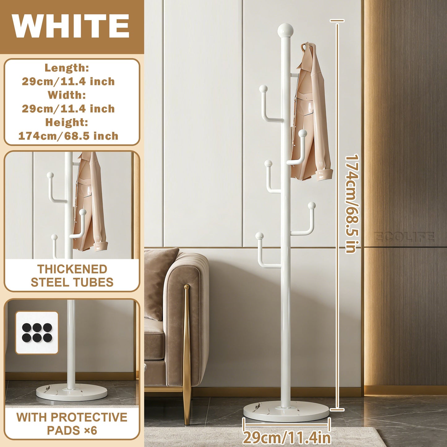 Coat Rack shown in the White Circular Base option