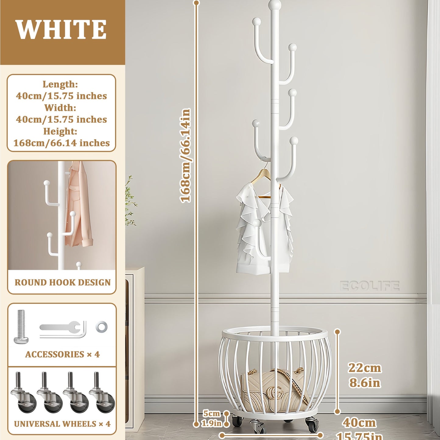 Coat Rack shown in the White option