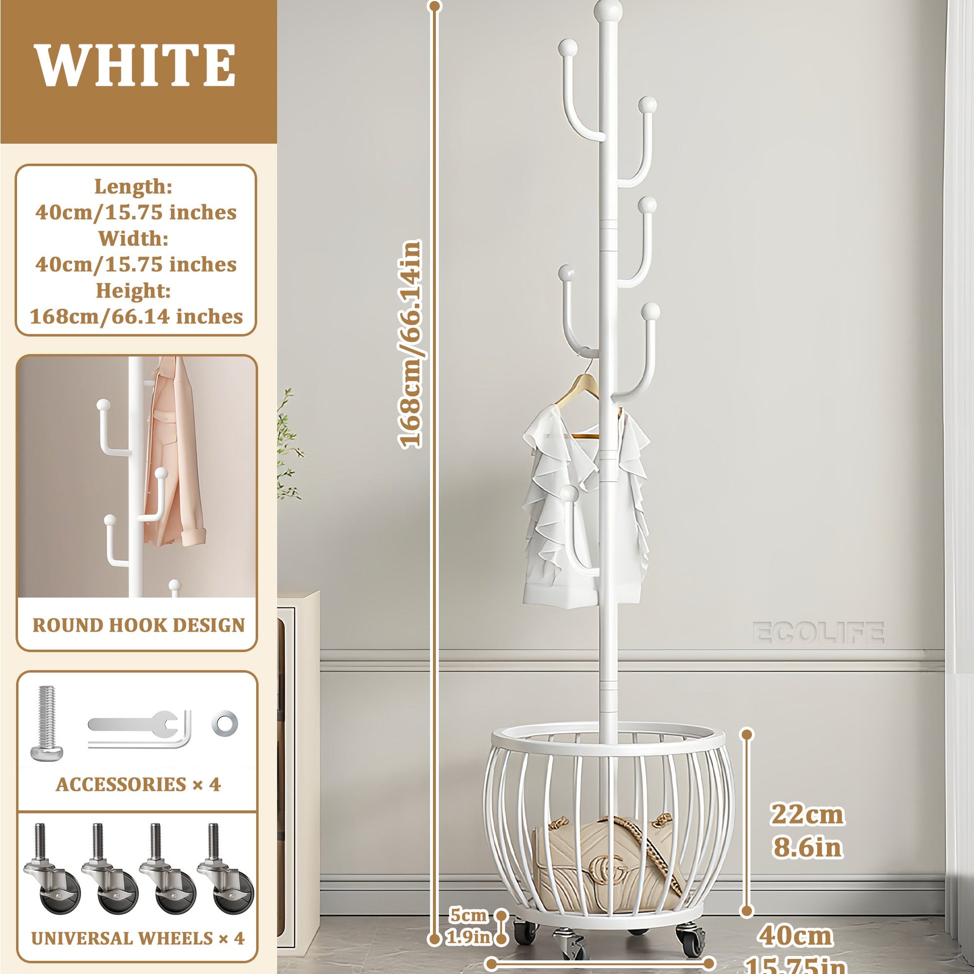 Coat Rack shown in the White option