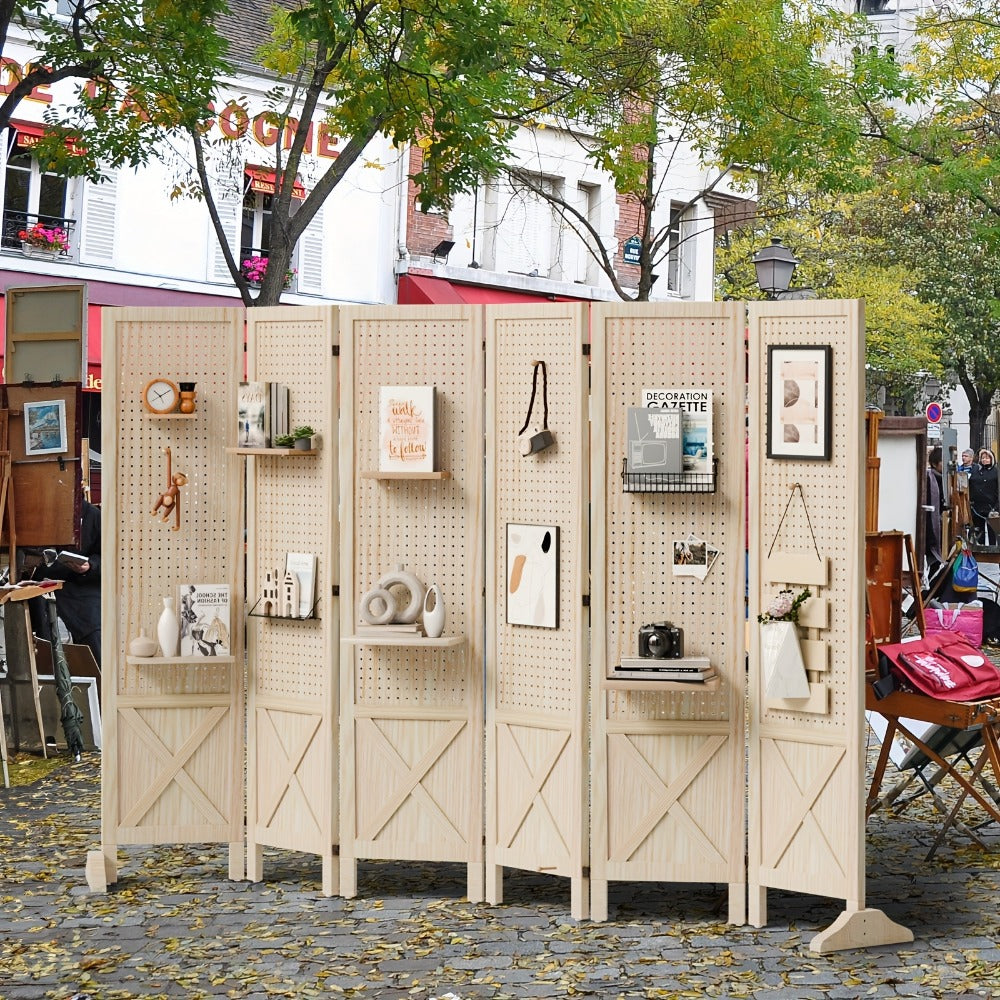 Room Divider, Freestanding Pegboard Folding Privacy Screen 4 or 6 Panel Wood MDF Partition shown in the main product view