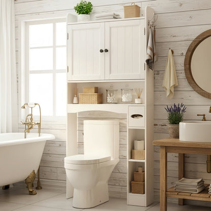 Freestanding Tall Over-the-Toilet Storage Organizer, Bathroom Space Saver for Entryway detail image - detail view 5