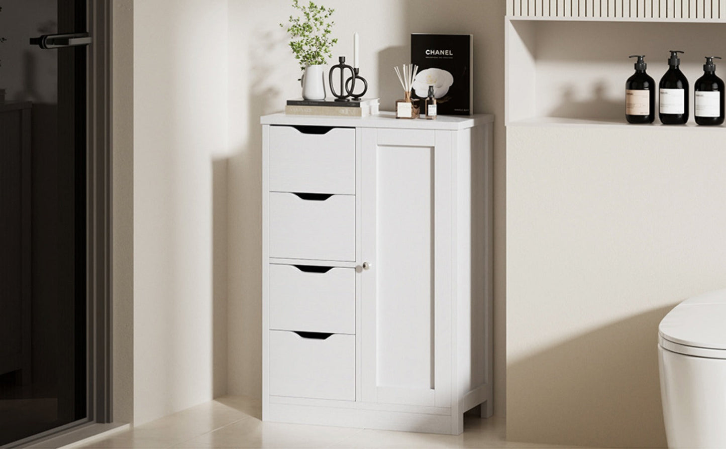 Freestanding Wood Bathroom Floor Cabinet with Side Table for Organized Everyday Storage detail image - detail view 12