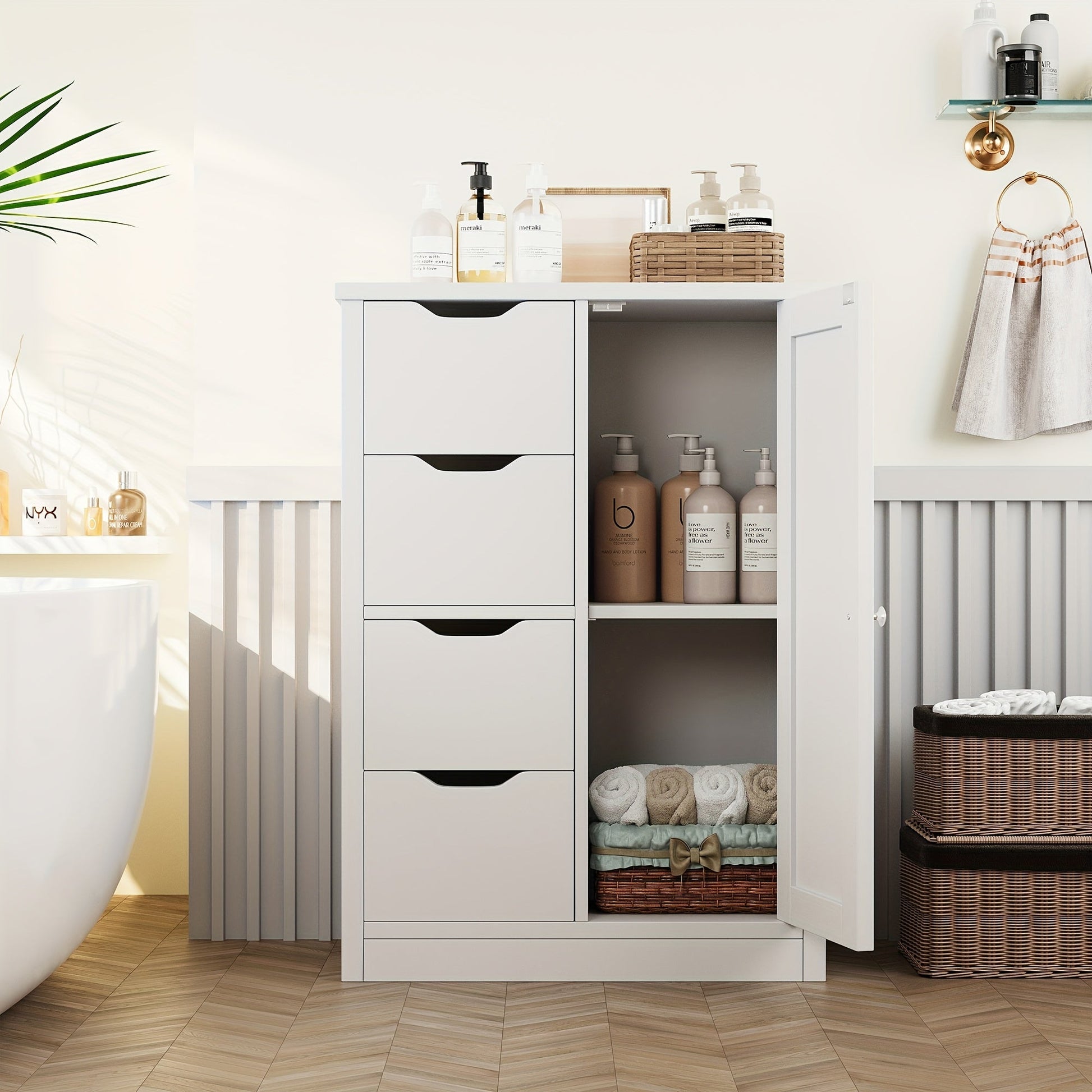 Bathroom Floor Cabinet shown in the White option
