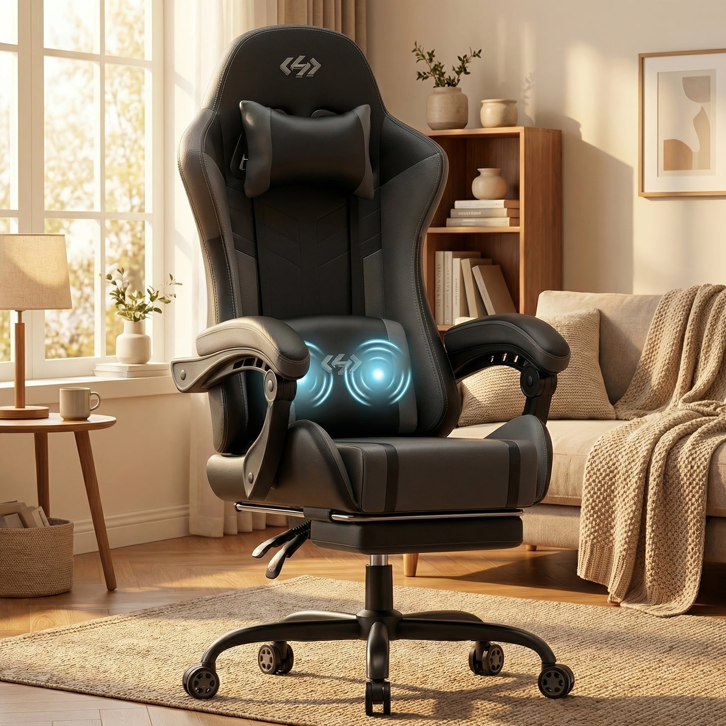 Gaming Chair shown in the 5-wheel gaming chair (1-piece) in black-gray option