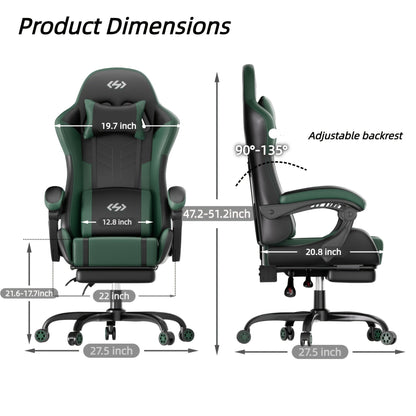 Gaming Chair shown in the 5-wheel gaming chair (1-pack), black-green option