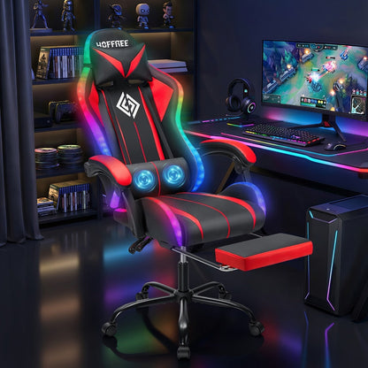 Gaming Chair, RGB LED with Massage Lumbar & Footrest - High Back Ergonomic Recliner shown in the main product view