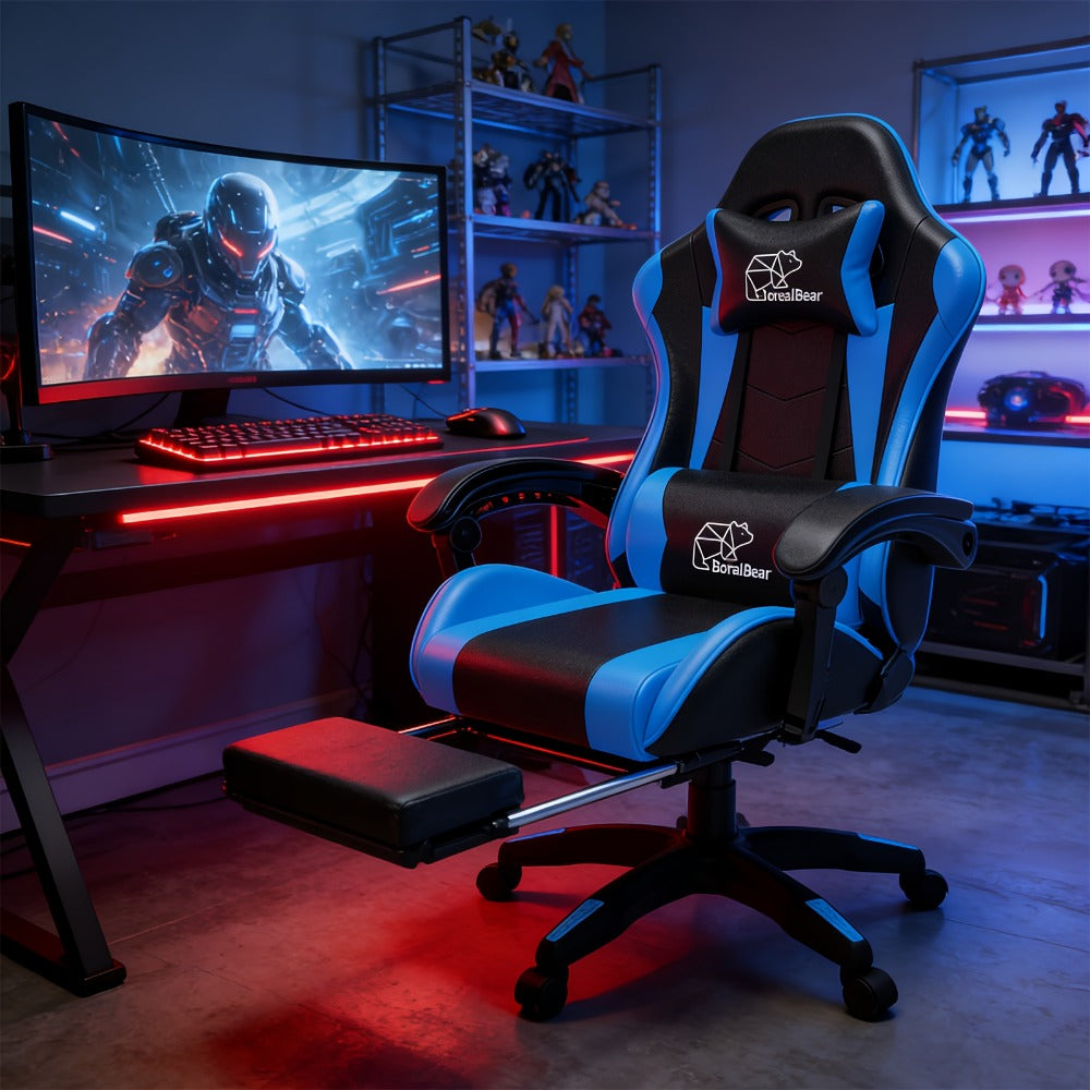 Gaming Chair with High Back and Footrest and Lumbar Support for Home Office detail image - detail view 12