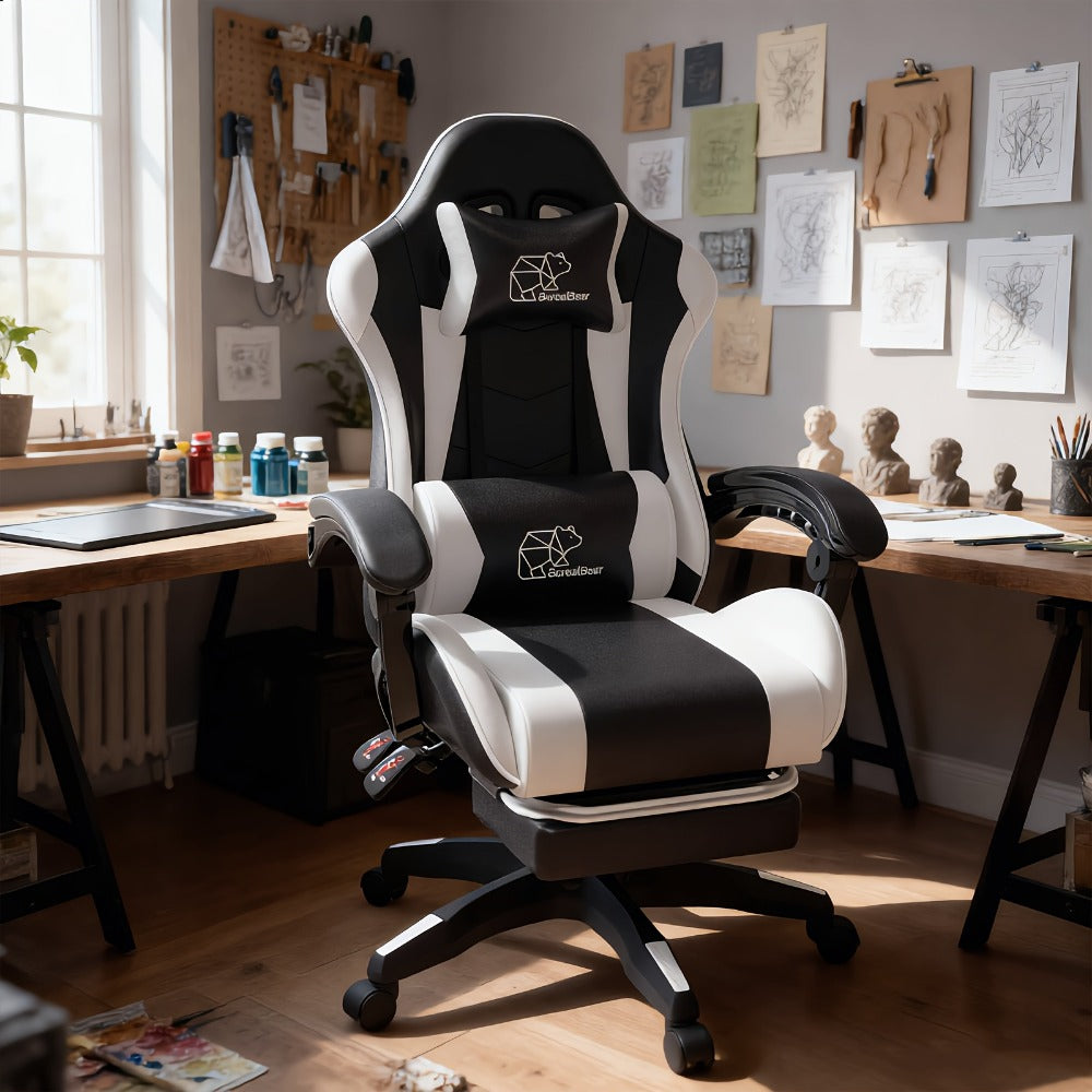 Gaming Chair with High Back and Footrest and Lumbar Support for Home Office detail image - detail view 16