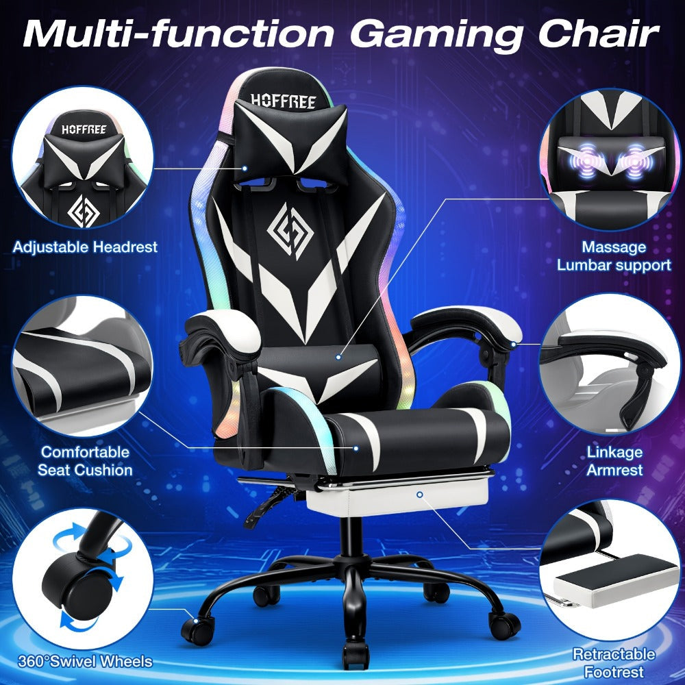 Gaming Chair with LED Lighting, Ergonomic Video Game Chair for Home Office detail image - detail view 7