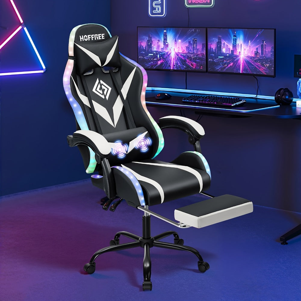 Gaming Chair with RGB LED Lights & Lumbar Massage - Computer Chair with Footrest shown in the main product view