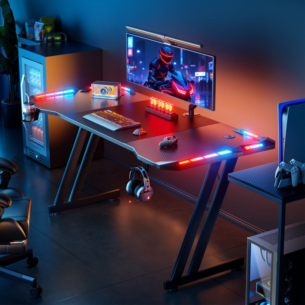 Gaming Desk with LED Lighting for Work, Display, and Everyday Use in Home Office detail image