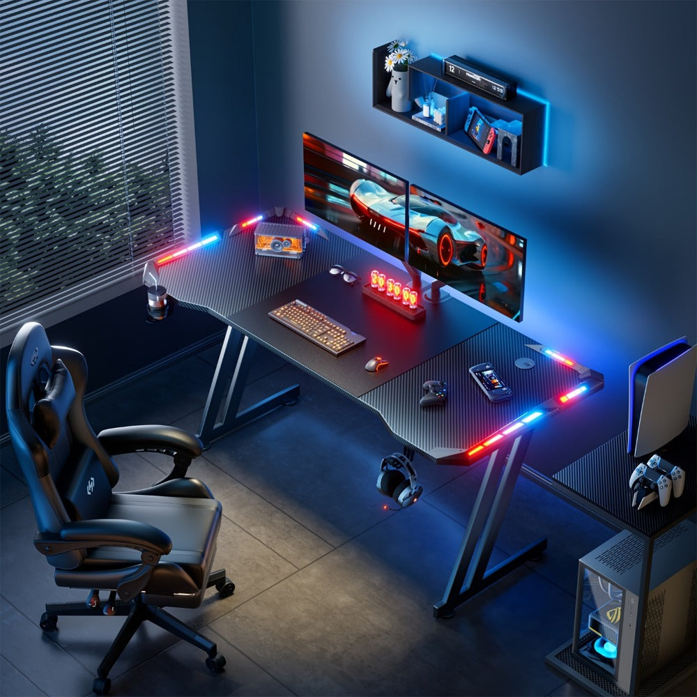 Gaming Desk with LED Lighting for Work, Display, and Everyday Use in Home Office detail image - detail view 7