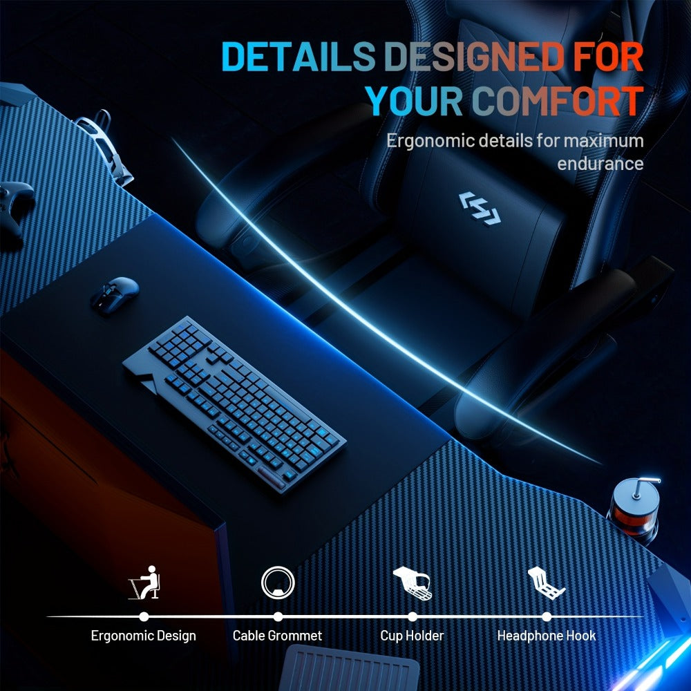 Gaming Desk with LED Lighting for Work, Display, and Everyday Use in Home Office detail image - detail view 8