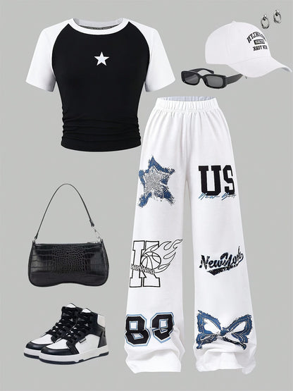 Girls' White Printed Wide-Leg Pants - product view 3