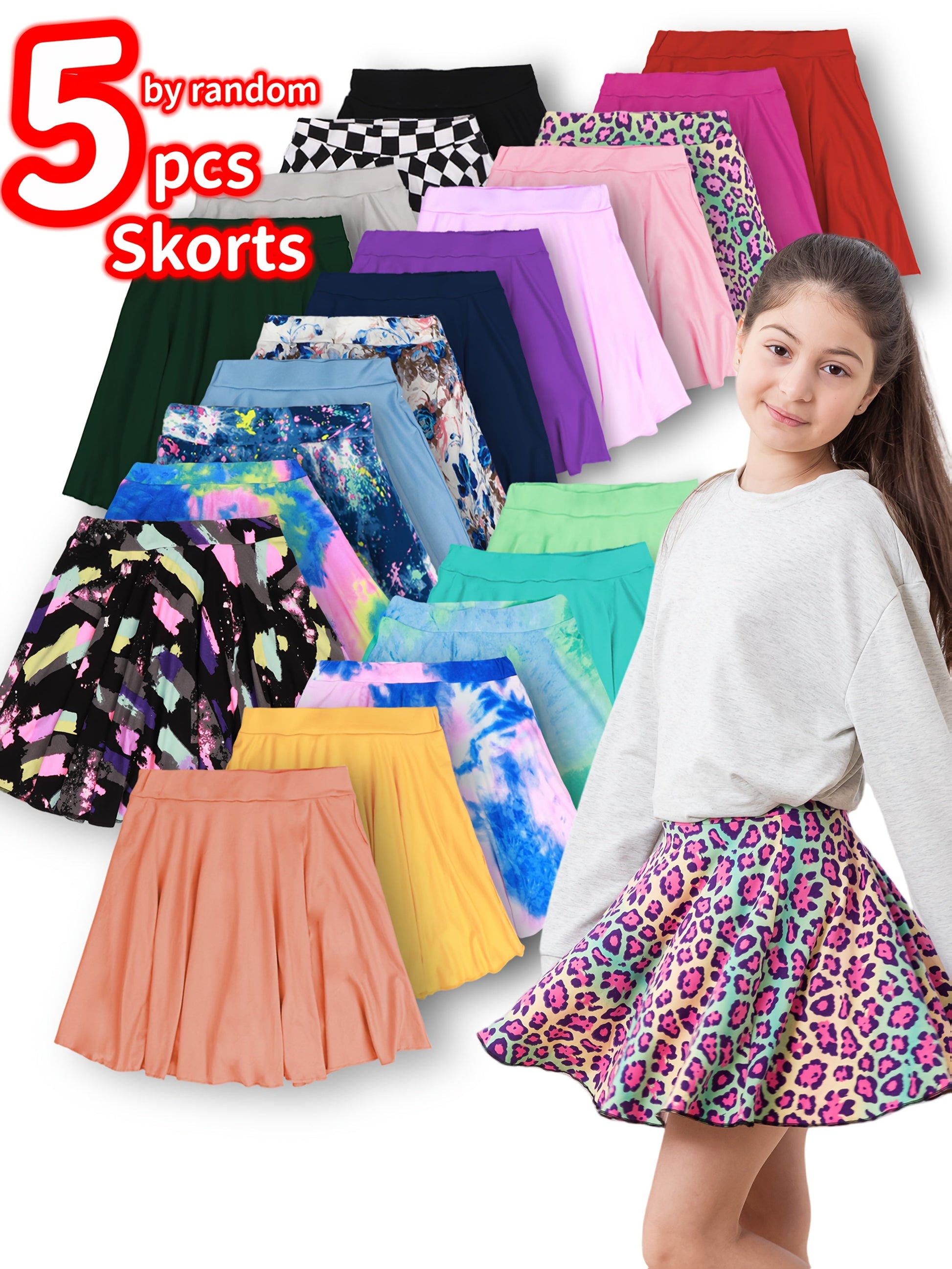 Girls' 5 skorts Polyester Printed Leggings - product view 6
