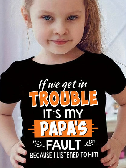 Girls' Black Cotton Printed Short-Sleeve T-Shirt - product view 5